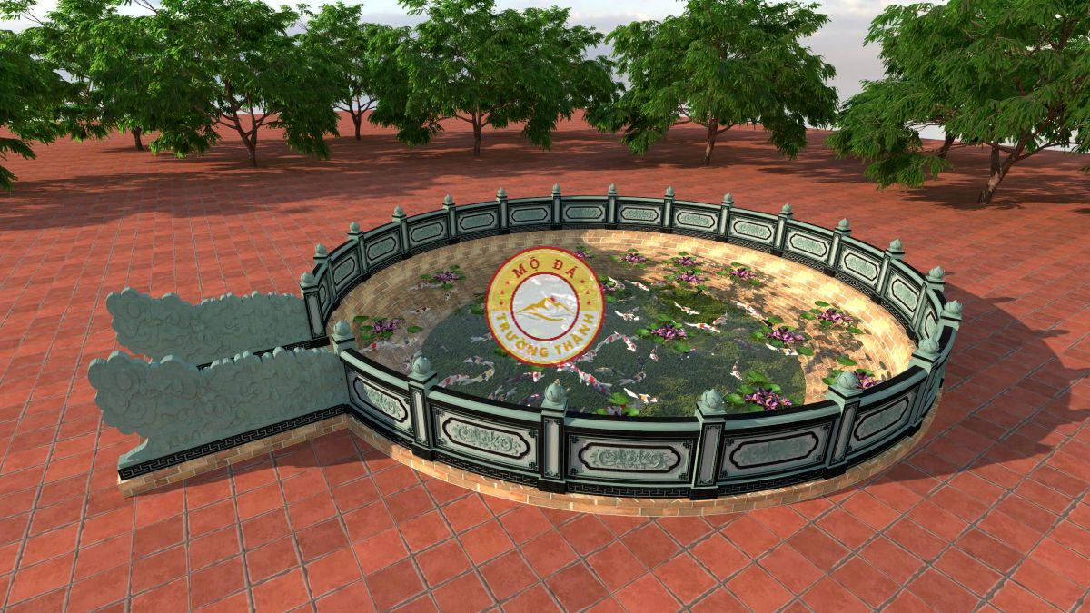Bản vẽ 3D mộ tròn bằng đá tự nhiên